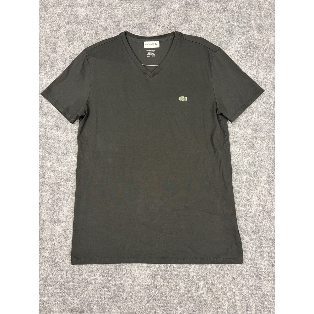 Lacoste Mens Black V-Neck Pima Cotton T-Shirt Regular Fit Size Small FR 3 US S